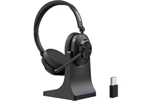 Voistek Wireless Headset with Microphone,Bluetooth Headset with USB Dongle & Charging Dock,50H Battery and Mute Button,Noise Cancelling Mic for PC,Laptop,Home Office,Zoom,Teams,Call Centre