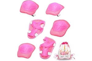 AYNKH 6PCS Kids Knee Pads Wrist Guards Elbow Protective Set with Unicorn Drawstring Bag, 3-12 Years Old Girls Kids Adjustable Comfortable Gear for Roller Skates Scooter Skating Riding Cycling