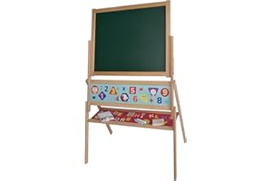 Eichhorn-Magnet Standtafel, Kindertafel mit 48 Magnetbuchstaben, 10 Kreiden, Schwamm, zweiseitig beschreibbar, mit Ablage, drehbar, 60 teilig, 66x110 cm, aus Buchenholz, ab 3 Jahren, Bunt, 100002589