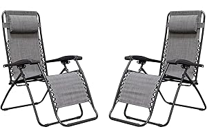 azorex Silla Gravedad Cero Tumbona Plegable Silla reclinable Ajustable Juego de 2uds con reposacabezas para jardín Patio terraza Playa Verano (Gris Claro)