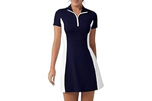 FKEEP Golf-Tenniskleid mit Shorts, Damen, Rollkragen, athletisches Workout, Golfkleid, lässig, ärmellos, Colorblock-Kleid