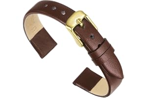 QUARKZMAN Genuino Cuero Correa, Liso Plano Cuero Reloj Correa para Hombre y Mujer