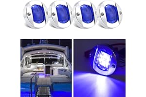 BIQING 4PCS Feux de Navigation de Bateau Bleu,12V Lumière de Navigation à LED 3 Inch Rond Lumière Marine de Signal de Sécurité Lampe Acier inoxydable Imperméable pour Bateaux/Camion/Bus
