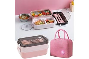 Tohoee Bento Box 2 Scomparti Porta Pranzo Acciaio Inossidabile 304 Senza BPA Lunch Box con Posate e Ciotole Lunch Box Scomparto e Borsa Termica per Zuppa per Adulti, Lavoro, Ufficio, Picnic, Scuola