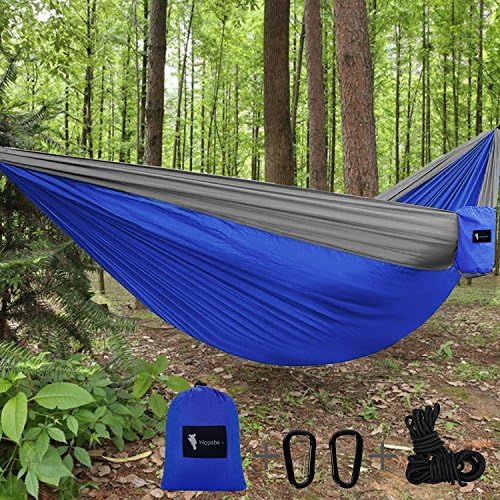 Hopaba Single/Double Camping Tree Hammock Set (106" x 55" ) Max.load of 660Lbs, Portable Lightweight Parachute Nylon Hammock With 2 Tree Straps (9.8ft) &amp; Carabiners For Travel, Kids, Backpacking&amp;Outdo