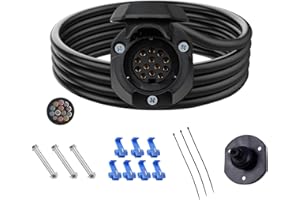 Qiping Enchufe de Enganche Remolque 13 Pines precableado Cable 2m(13 núcleos) para Sistema de vehículo 12V 24V Universal - Impermeable - con componentes de Montaje