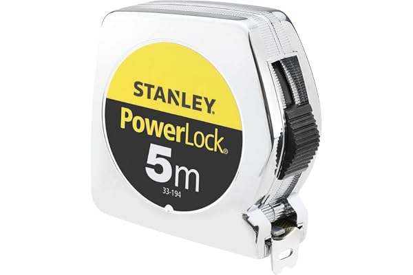 STANLEY Mesure 5 m x 19 mm en Abs Powerlock Classic Fabriqué en France - Ruban Large - Revêtement Blade Armor et Mylar - Crochet 3 Rivets - Boitier Abs Antichoc - Blocage de Ruban - 0-33-194