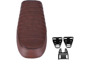 Hlyjoon Motorradsitz aus PU-Leder, Vintage, Café, Racer, Motorradsitz, flach, mit Montagehalterungen, Ersatz für CG125 GN CG CB750 SR400 SR500 XJ XS KZ (Stil C-braun) + Kaffeesattel