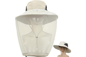 ACBUNGJI 2 Pack Mosquito Head Net Hat Hats with Removable Veil Net Mesh Hiking Fishing Gardening Protect from Bee Mosquito for Women Men, Beige
