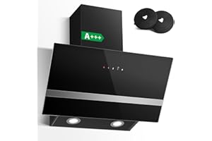 SNDOAS Dunstabzugshaube 60cm, Abzugshaube umluft 400 m³/h, 3 Geschwindigkeiten+ Booster Touchscreen, Schräghaube mit A+++ Energieeffizienz, Abluft/Umluft mit LED, Wandmontierte, Schwarz