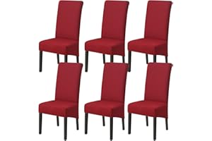 Jaotto Fundas para Sillas de Comedor XL Pack de 6,Grande Fundas de Sillas de Comedor Respaldo Alto Elásticas Lavables,Modernas Cubiertas para Sillas para Hotel Banquete,Borgoña