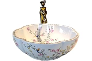 JDZJYBQX Lavabo moderne en céramique blanche pour salle de bain en forme de fleur, avec motif floral et oiseau, 1 pièce