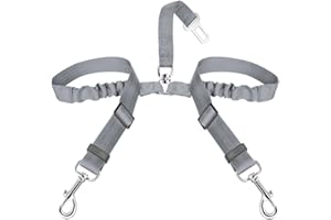 SlowTon Cinturón de Seguridad Coche Perro, 2 Perros sin enredo Cinturón de Seguridad elástico Duradero para el Coche, Ajustable Reflectante Seguro Doble Perro Coche arnés Divisor para Viajar