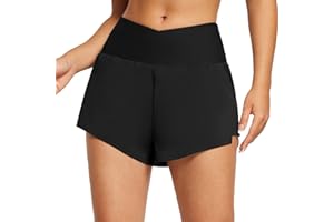 BALEAF Damskie szorty kąpielowe, z kontrolą brzucha, UPF50+, szybkoschnące, wysoka talia, spodenki do pływania z kieszeniami