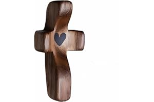 Leyiteng Christian Wooden Cross,Crosses My Heart - Christian Gifts,Encouragement Gift,Handheld Wooden Protection Crosses with Epoxy Heart,Portable Wood Pocket Cross for Religious Gift for Men Women