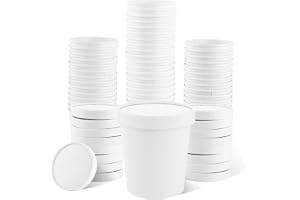 Oungy 50 stycken vita pappersmuggar med lock, soppmugg To Go 450 ml, glassbägare kartong 450 ml, engångsmuggar med lock, mell