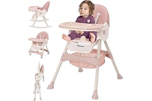 NUKDEY Baby High Chair 5 in 1 Highchair Adjustable Height 3 Level Height Positions Convertible High-Chair Portable Foldable Baby Dining Chairs with Removable Tray Pink