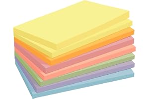 Agoer 8 Blocs Grandes Sticky Notes, 76 x 127 mm Feuillets Autocollants Claires, 6 Blocs 6 Couleurs + 2 GRATUITS Jaune Canari Notes Autocollantes pour l'école, la Maison, le Bureau, 60 Feuilles/Bloc