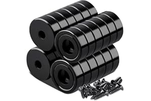 Aenienoe Pack of 26 Magnets 16 mm Neodymium Magnets Extra Strong with Hole Magnet for Screwing Strong Magnets for Screwing 6 kg Pot Magnet for Workshop Furnishings Black