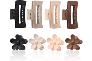 OMJMYY 8 Grandes Pinces à Cheveux Anti-Dérapante Mat Pinces à Cheveux Griffe Pinces à Cheveux à Fleurs pour Femmes Filles Pour Cheveux Épais Et Fins, Accessoires de Coiffure, 2 Styles, 4 Couleu