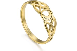 Amaxer Bague Femme Argent/Or/Or Rose en Acier Inoxydable Bague Lune Celtique Irlandaise Réglable