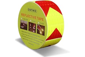 Arrow Reflective Tape 33ft x 2in, ONTWIE Conspicuity Reflective Warning Tape Transport Safety Roll Road Tape Night Reflection Arrow Marked High-adhesive Bright Safety Reminder Tool - Red/Yellow
