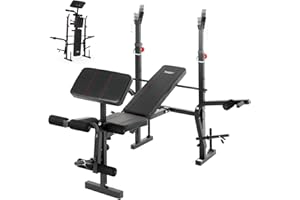 Novonova Banc de Musculation Complet Multifonction avec Dossier Réglable, Repose-Jambes et Support de Poids, Banc Musculation Pliable&Inclinable/Banc Developper Coucher, Banc de Biceps/Banc de Curl