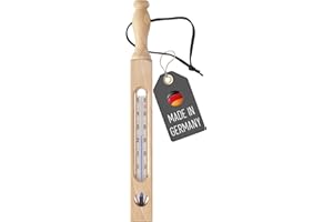 Lantelme Holz Badethermometer Buche mit Lederschlaufe Temperaturanzeige bis 50°C | Analog Thermometer Klassisch Nostalgisch | Badezwinge Bade Badewasser Badewanne