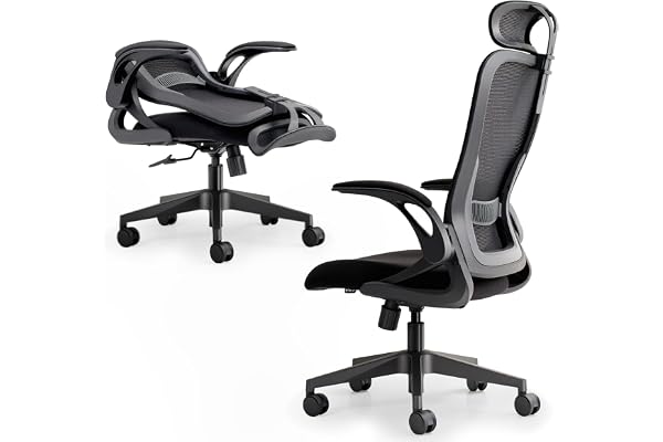 Tervo Model U | Hopfällbar kontorsstol för små utrymmen | spelstol för vuxna och barn | Ergonomisk datorstol i nät för sovrum | hopfällbar skrivbordsstol för hemarbete (midnattssvart nackstöd)