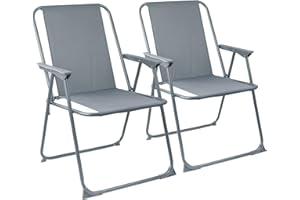 Harbour Housewares Folding Beach Deck Chairs - Grey - Pack of 2 - Metal Outdoor Patio Seat Lightweight Portable Deck Chair for Picnic, Garden, Camping, Fishing
