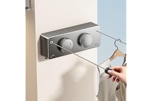 MUSTORN Fil Double Linge Extérieur Retractable Support Mural, Extensible Corde A Linge Retractable Interieur Etendoir Linge Exterieur Etendoir Mural Exterieur Sechoir Mural Interieur 4.2m(Gris)