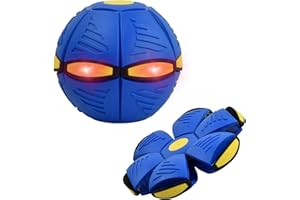 Jouet Balle de Déformation, Boule Soucoupe Volante avec des Lumières, Jeux Balle Magique Déformée Interactif, Balle à Lancer Plat pour Parent Enfant Extérieur (Bleu)