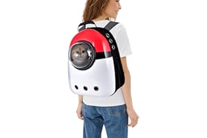 PETCUTE Mochila para Mascota,Transpirable Mochila Transportín Perro con Correa de Hombro Ajustable,Cremalleras Dobles,Bolsa de Transporte de Burbujas para Gato de Perro Pequeños Animales Negro