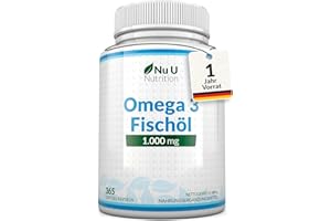 ‎NU U NUTRITION Omega 3 Fischöl 1000mg Hochdosiert - 365 Softgel Kapseln - Omega3 mit 540mg EPA und 360 mg DHA pro Tagesdosis - Reines Omega-3 aus nachhaltiger Fischerei - Nu U Nutrition