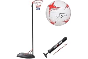 Bee-Ball Adjustable Netball Post Package. Netball Hoop, Premium Lusum Netball and Pump (10 Foot/3.05 Meters, INF Approved Height)