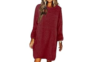 shownicer Mujer Otoño Invierno Vestido de Punto Cuello Redondo Manga Larga Suéter Largos Elegante Casual Tallas Grandes Mini Dress