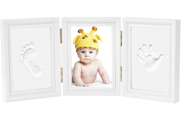 Newlemo Empreinte de La Main Empreinte Cadre Photo Kit pour Garçons Parfait Cadeau de Douche de Bébé (3 Parties, Blanc)