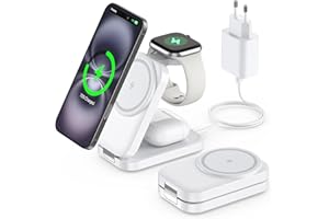 AOWIN Ladestation kompatibel mit Apple Watch und iPhone,Super Tragbar Magsafe Ladegerät für iPhone 16 15 14 13 12 Serie, 3 IN 1 Mag-Safe Ladestation für Apple Watch AirPods Pro Serie (Weiß)