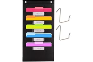 Skycase Hanging File Folder Organizer, Heavy Duty Storage Pocket with Label with 5 File Pockets,Wall File Organizer Folder with 2 Over Door Hooks,File Organizer for Office, Home,School Organization