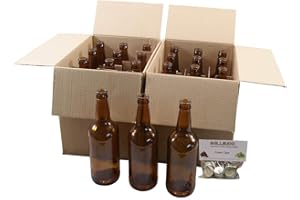 BALLIIHOO HOMEBREW BALLIIHOO Pack of 24 x 500ml Brown Glass Beer Bottles with Crown Caps
