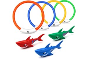RAYNEAY Diving Ring Toys for Pool, 7 Pack Kids Dive Rings Shark Swimming Toys, Underwater Pool Training Diving Game Sinkers Stick for Swimming Pool Summer Water Party