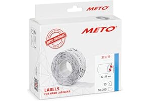 Meto Etichette per prezzatrici (32x19 mm, 2 linee, 10.000 pezzi, bianco, permanente, per Meto, Contact, Sato, Avery, Tovel, Samark, ecc.)