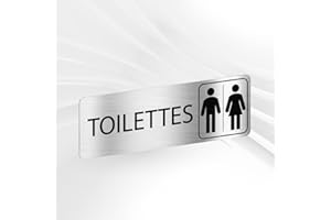 GRAVURE CONCEPT Plaque Signalétique Toilettes Mixtes – Plaque De Porte Adhésive PVC 5 x 15 cm – 20 Couleurs Disponibles (Gris alu brillant)