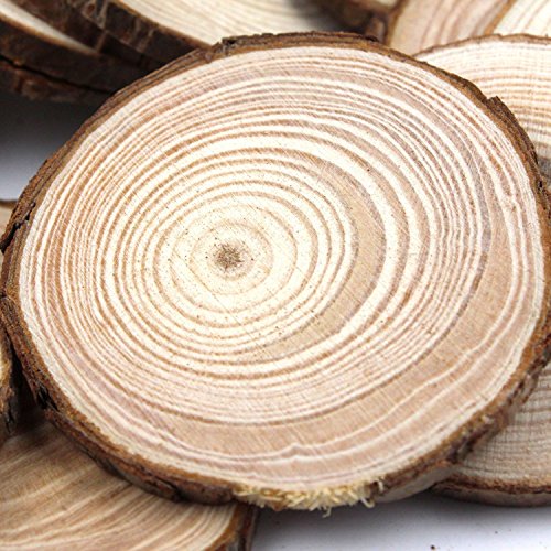 Goodlucky365 20pcs 6-7cm Holzscheiben Hochzeit Unvollendet Natürliche Holz-Scheiben-Kreise mit Baumrinde Log Discs für DIY-Handwerk mit Weihnachten Ländliche Hochzeit Ornamente - 4