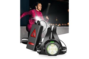 TRONGLE Running Lights for Runners, 5 Lamp Strong Light Running Torch Beads, 90° Adjustable Angle, Max 12H Run Time 3 Lights Modes Waterproof Chest Light for Outdoor Sports, Dog Walking Jogging, Night Fishing