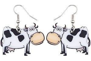 Bonsny Acrylic Drop Dangle Cartoon Black White Cow Earrings Gift Farm Animal Fashion Jewelry For Women Kids Charms