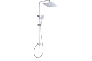 JOHO Colonne Douche sans Robinetterie Ensemble de Douche pour Baignoire Colonne de Douche Réglable en Acier Inoxy 304 Système de Douche Salle de Bain avec Douchette Pommeau Douche Carrée 25x25.