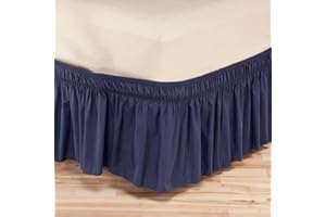 Surwin Betthusse Ruffle Bettrock Rüschen, Elastischer Bett Rock Bettvolant Gerüschter Bed Skirt Wrap Around Bettrock Husse Röcke Keine Bettoberfläche Bett Bettgestein (Navy blau,120x200x38cm)