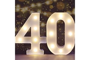 ROMULI Decorative LED Light Up Numbers, 40th Birthday Decoration for Women Men, Marquee Numbers 40 Sign for Party Backdrop 40th Wedding Anniversary Decor, Battery Operated Number 40