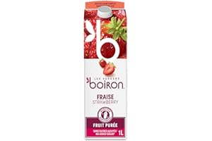 LES VERGERS BOIRON Boiron Purée de fraises sans sucre ajouté, arômes, colorants ou conservateurs - Parfait pour les cocktails, les desserts, la pâtisserie et la crème glacée - 1 litre